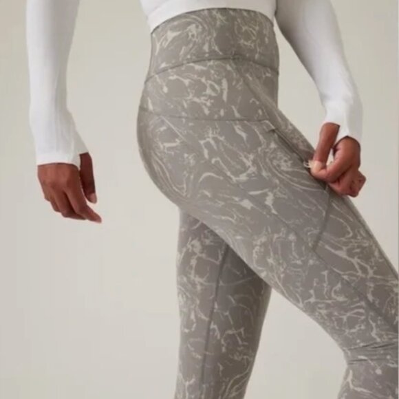 Athleta Rainier Textured Tight S marbled light gray taupe leggings - Picture 2 of 9